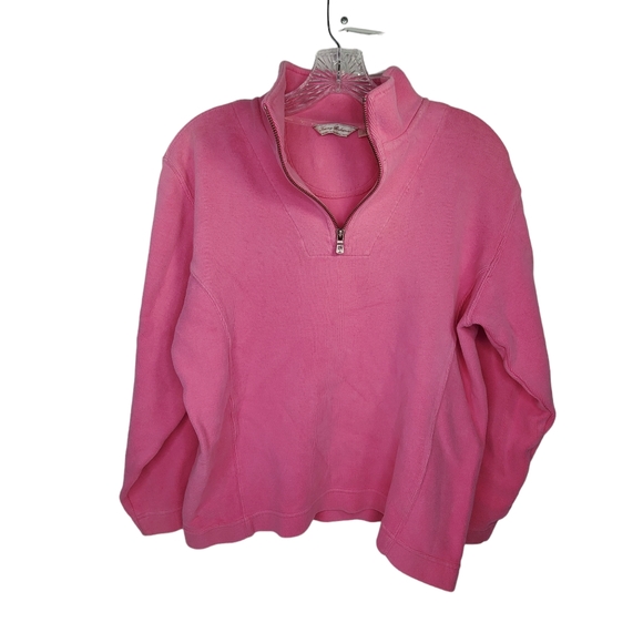 TOMMY BAHAMA 1/4 Zip Knit Pullover Pink Cotton Blend Sweatshirt Sz M - Picture 2 of 7